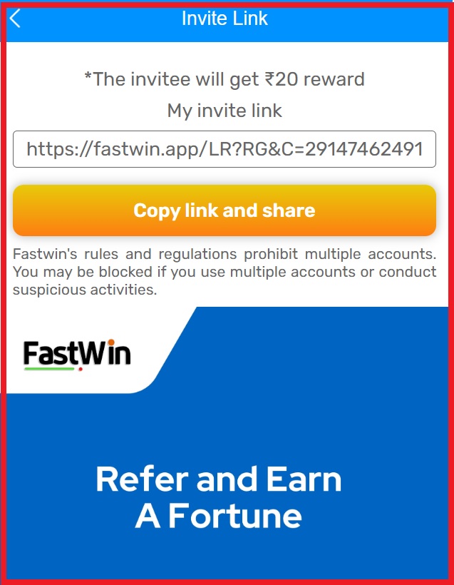 Fastwin Invite Code 15230066 - Free ₹250 Cash Bonus